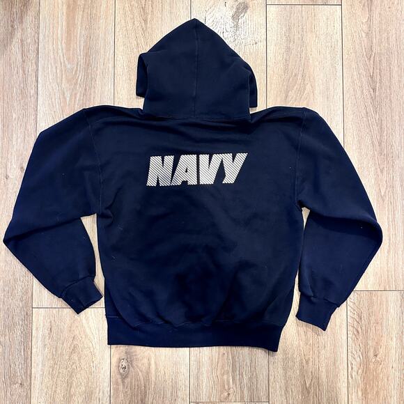 U.S Navy Gym Fitness Reflective Logo Front & Back Blue Pullover Hoodie Medium - Picture 6 of 7
